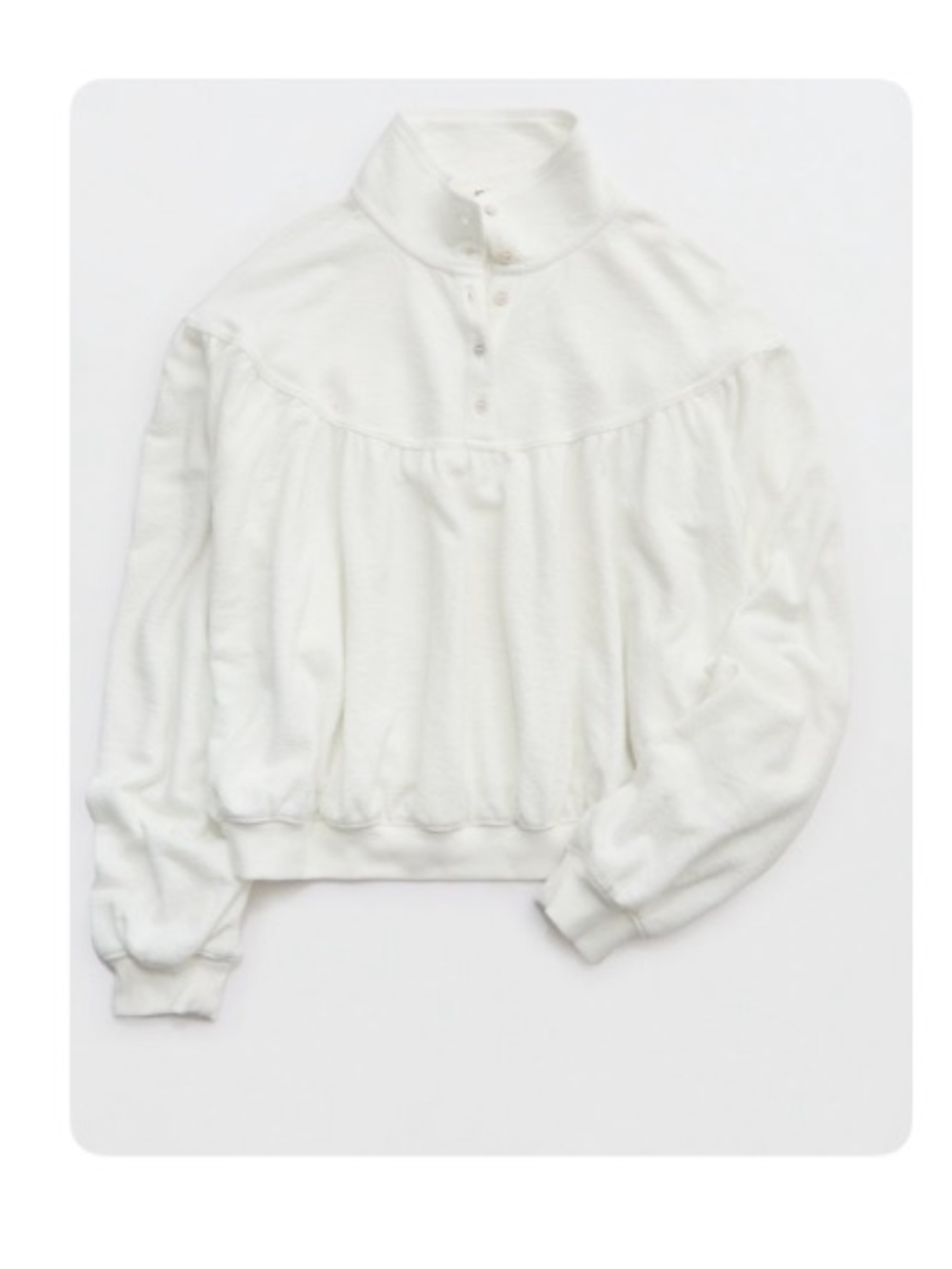 aerie Soft Life Button Sweatshirt in Soft Muslin White